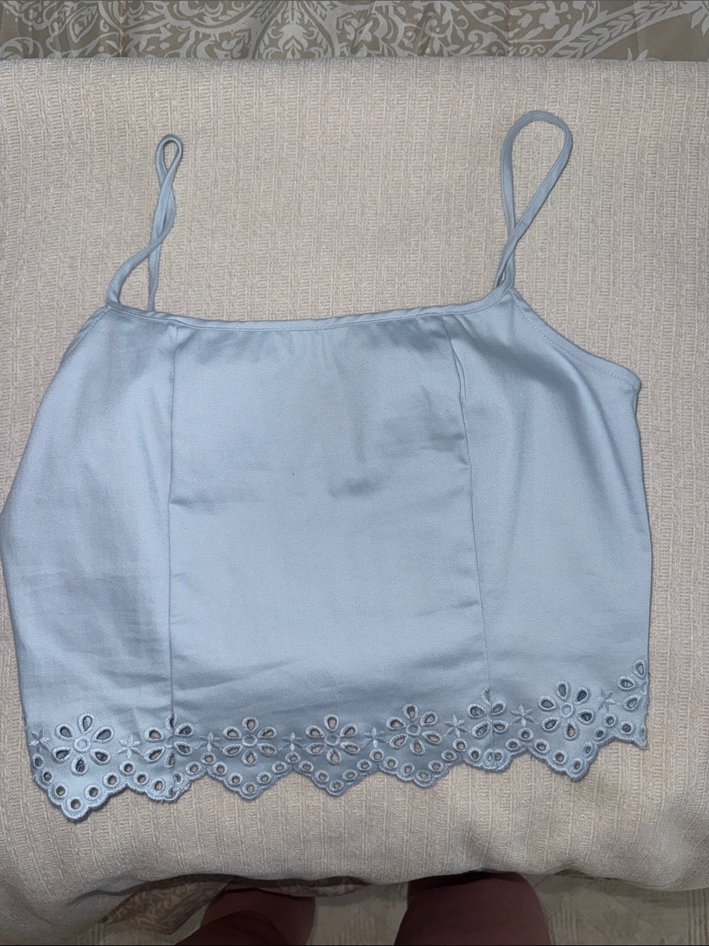 Blue Blush Light Blue Denim Eyelet-Hem Spaghetti Strap Crop Top